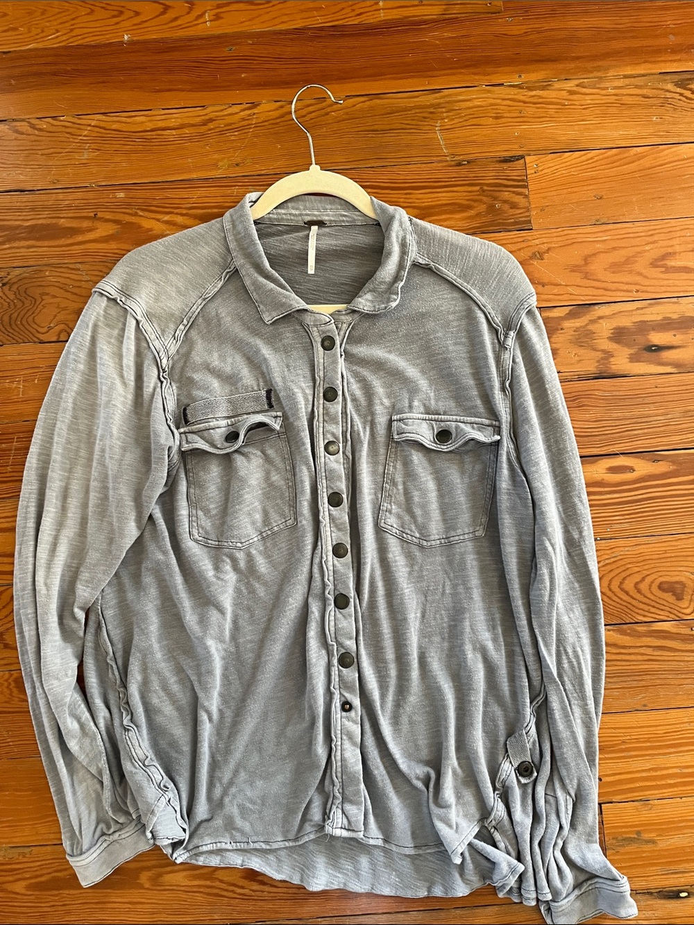 Free People Light Gray Button-Up Utility Shirt XS